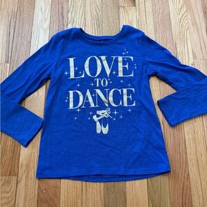 Blue Shirt with Gold Accents saying ‘Love to Dance’